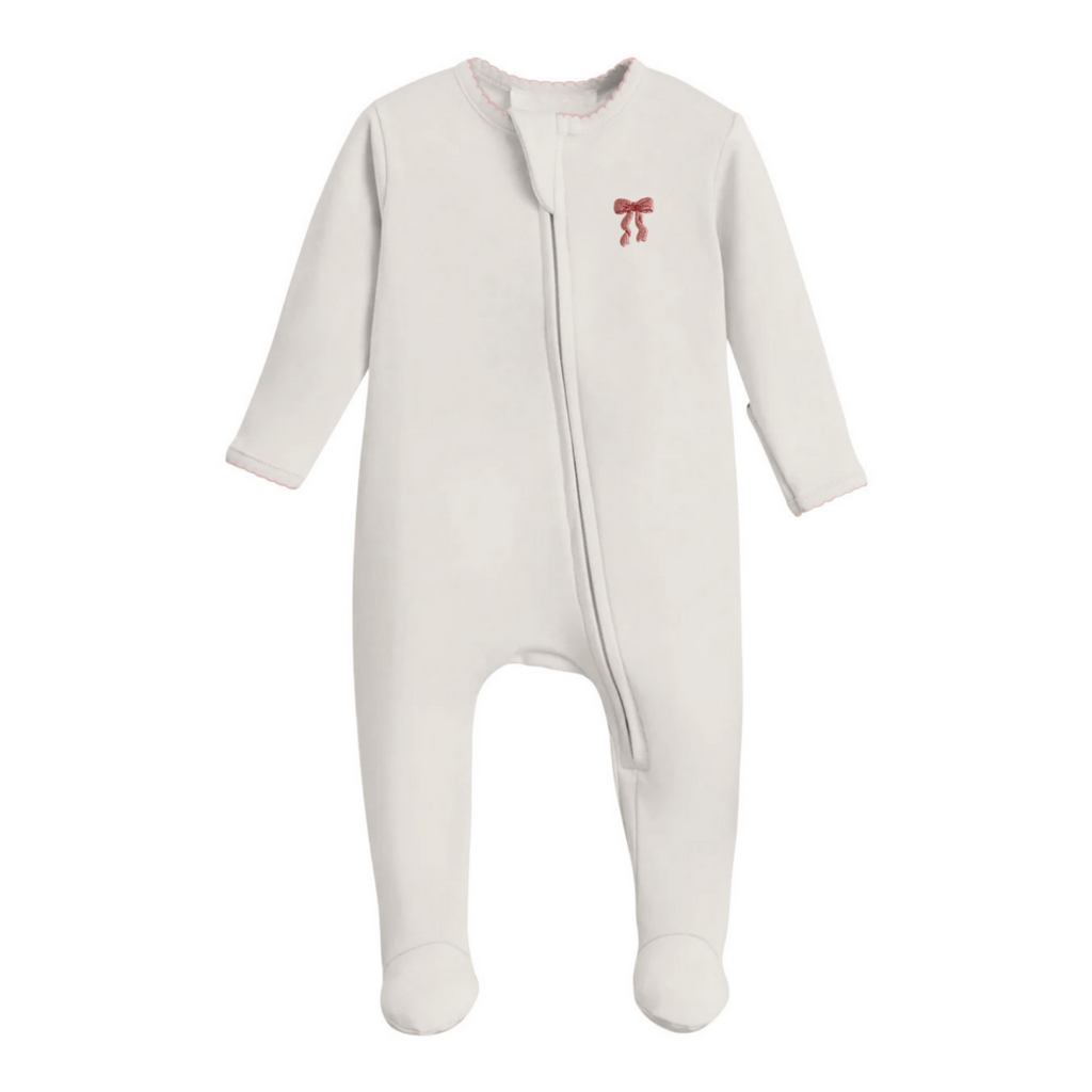 Bow - Pip Embroidered  Zip Romper: 0-3mo