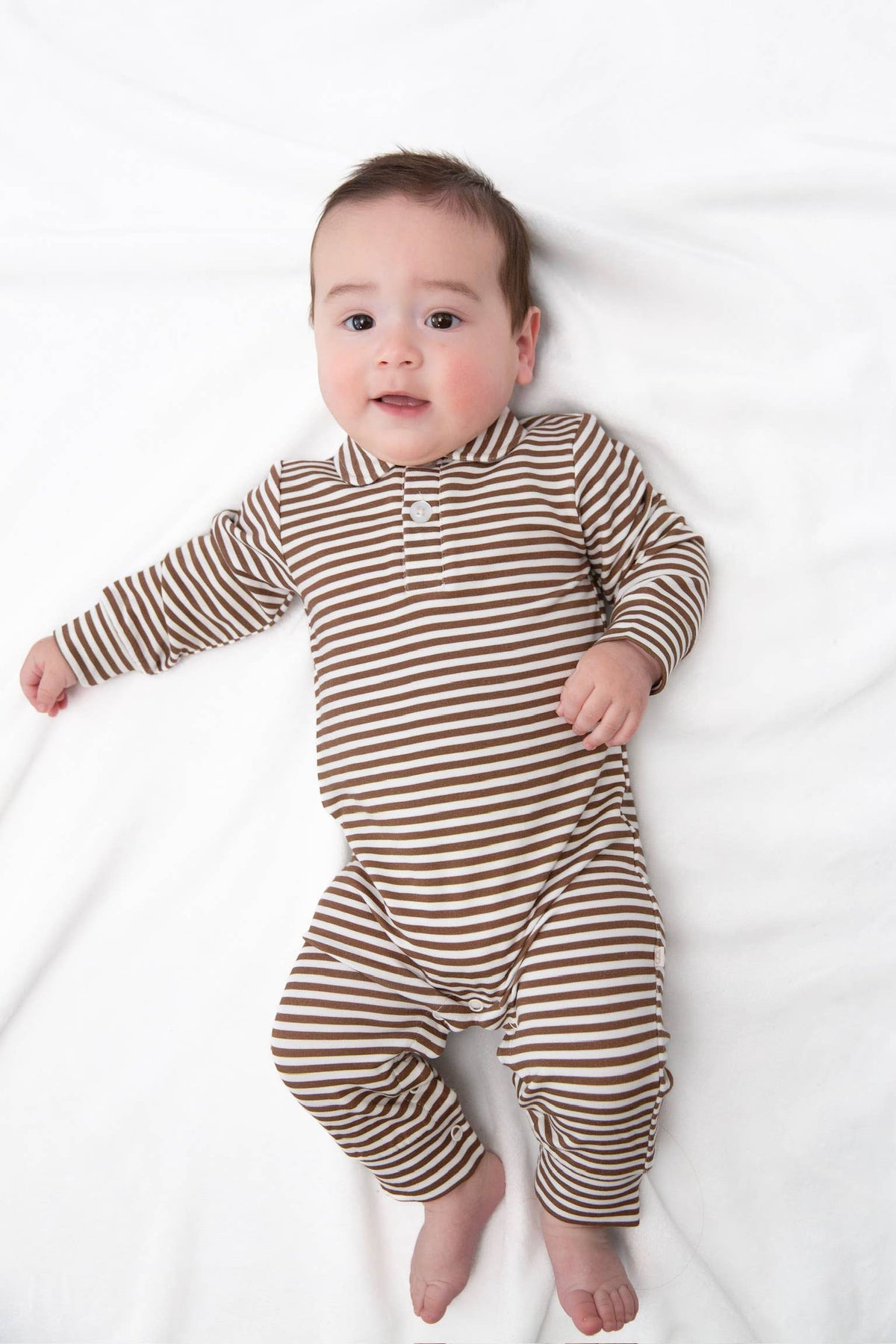 Chocolate Stripes - Sweatshirt Polo Romper: 3-6mo