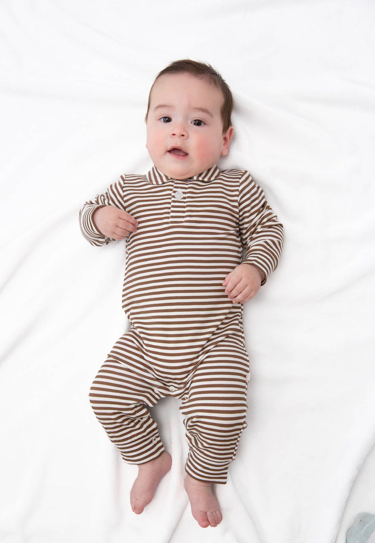 Chocolate Stripes - Sweatshirt Polo Romper: 0-3mo