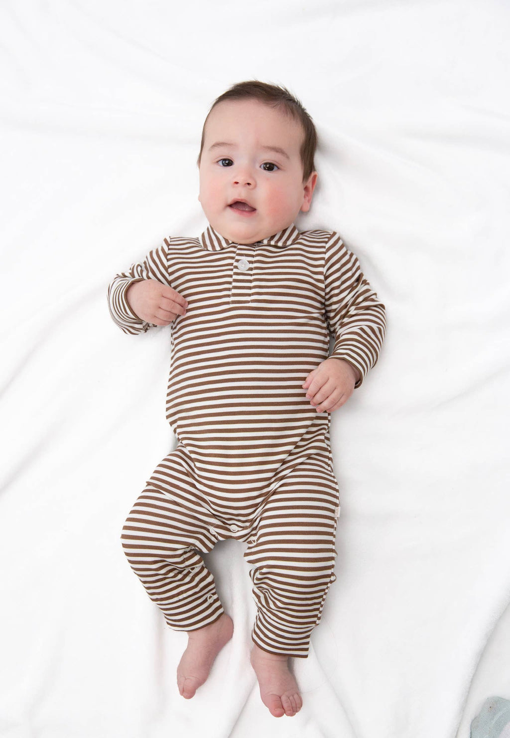 Chocolate Stripes - Sweatshirt Polo Romper: 6-12mo