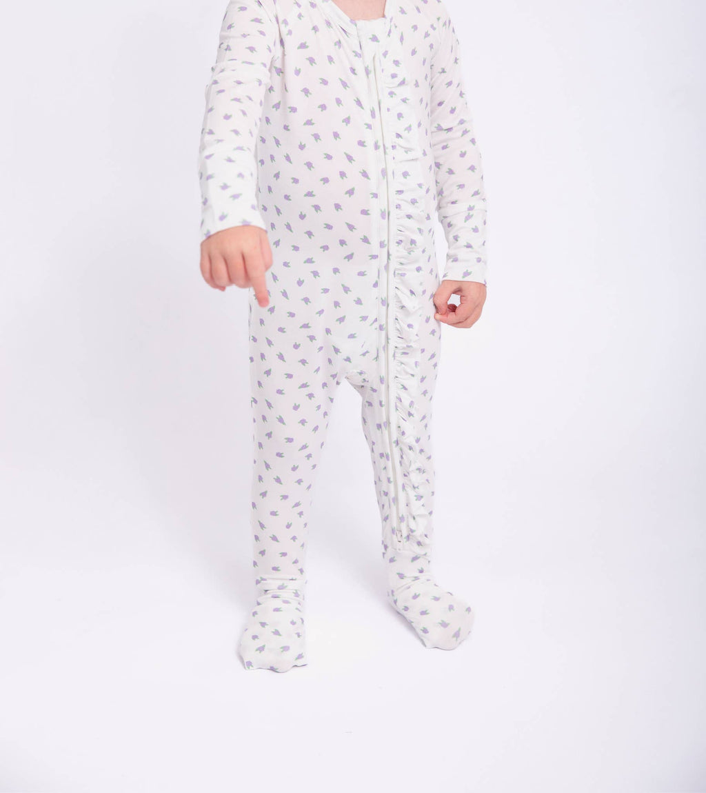 Lilac Buds Tiny Floral Convertible Zip PJs: 0-3mo