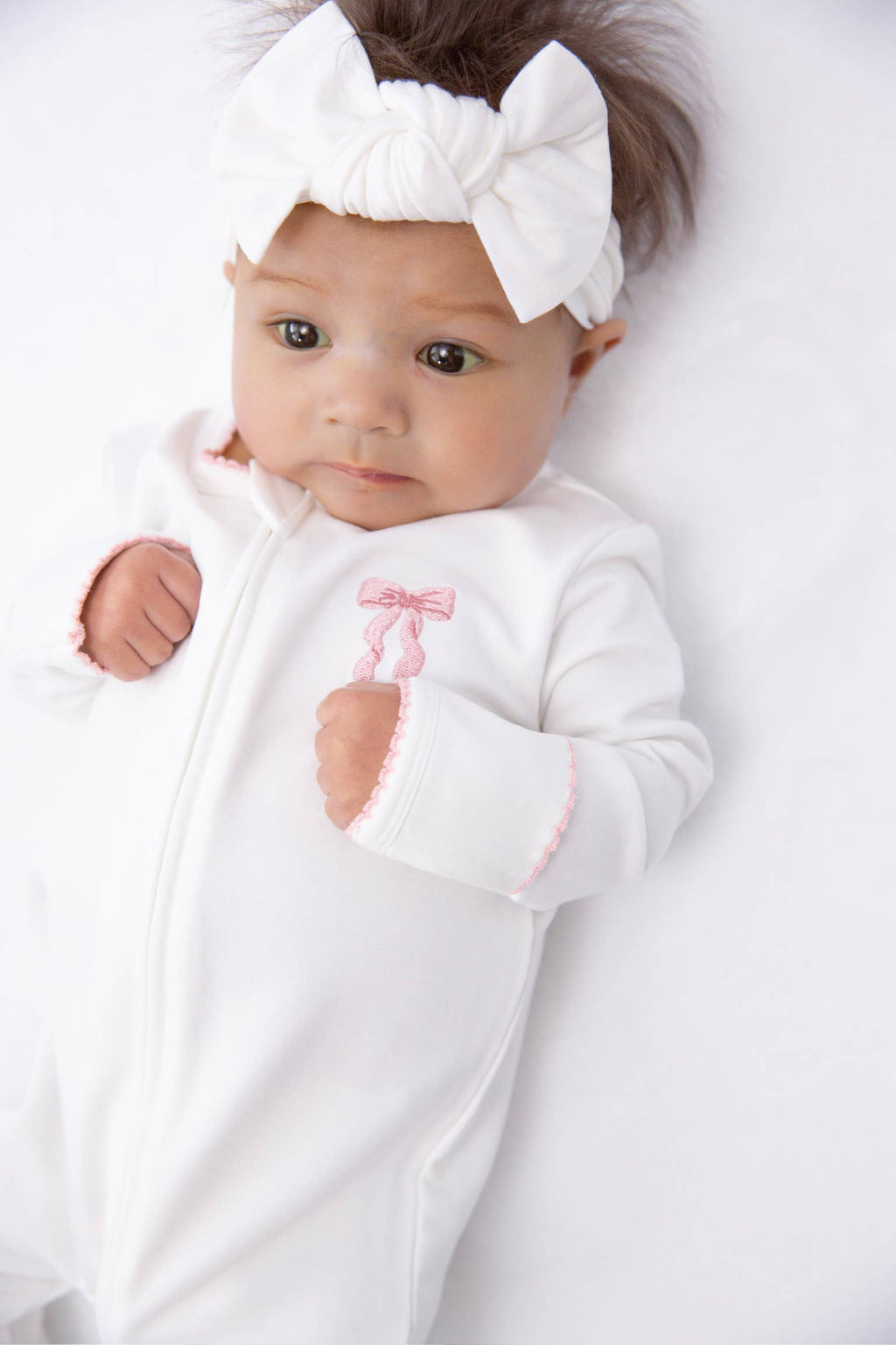 Bow - Pip Embroidered  Zip Romper: 6-12mo