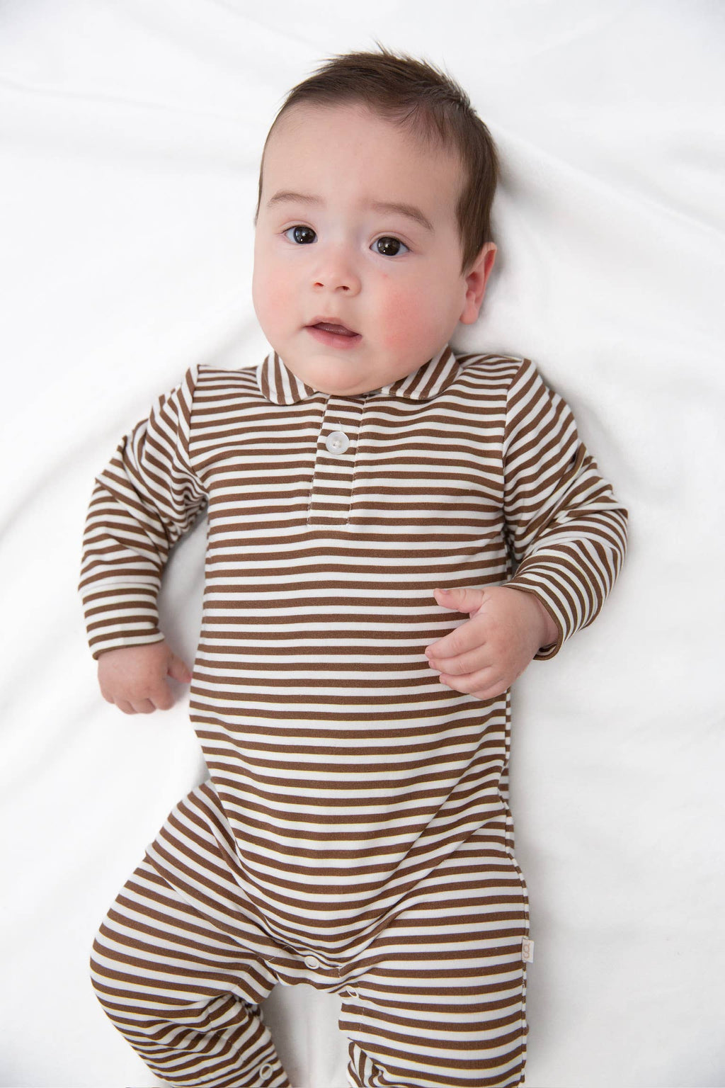 Chocolate Stripes - Sweatshirt Polo Romper: 0-3mo