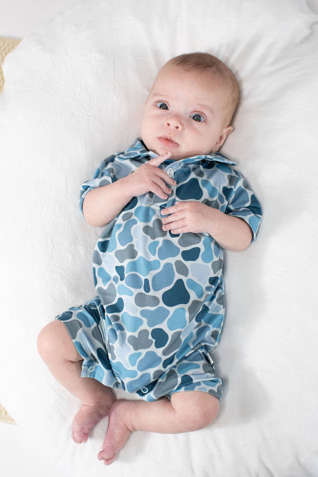 Watercolor Camo - SS Polo Romper: 6-12 months