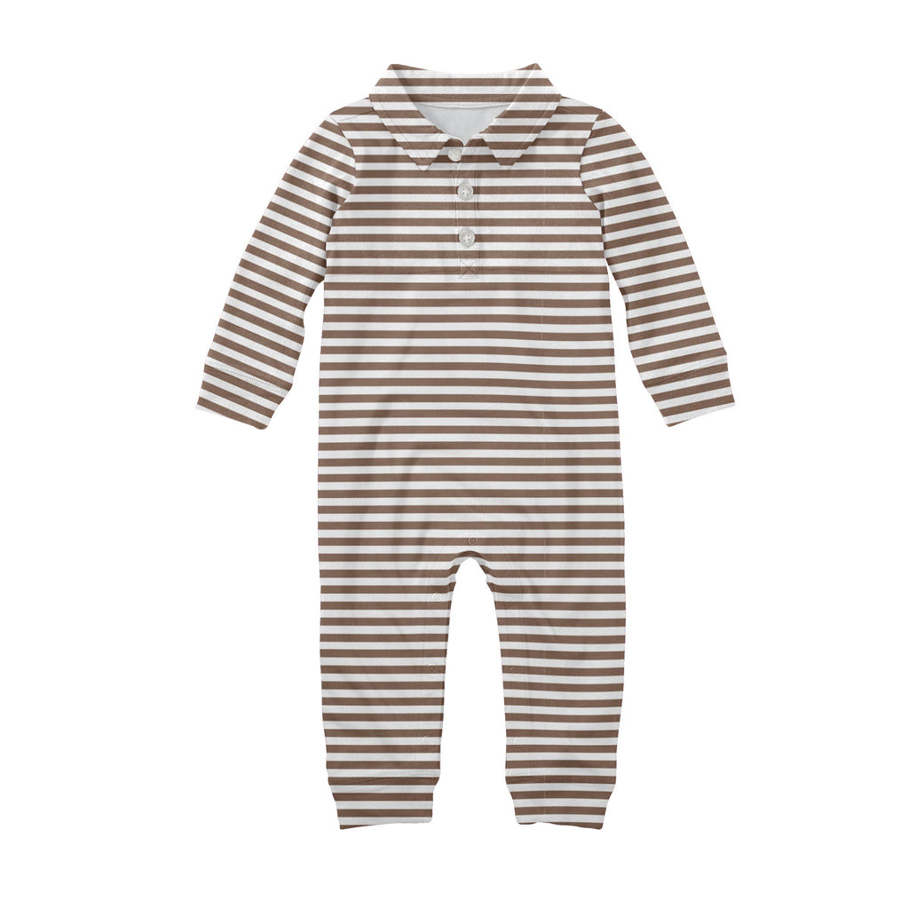 Chocolate Stripes - Sweatshirt Polo Romper: 3-6mo