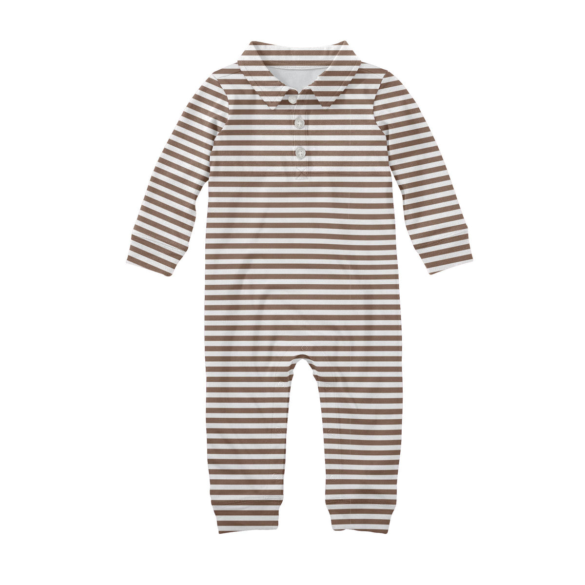 Chocolate Stripes - Sweatshirt Polo Romper: 6-12mo