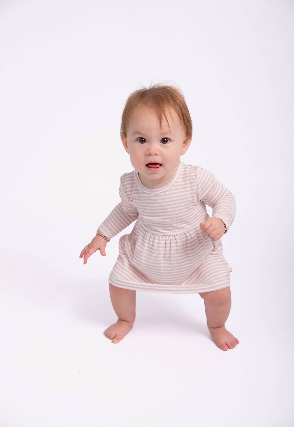 Pink Stripes - LS Bodysuit Dress: 0-3mo