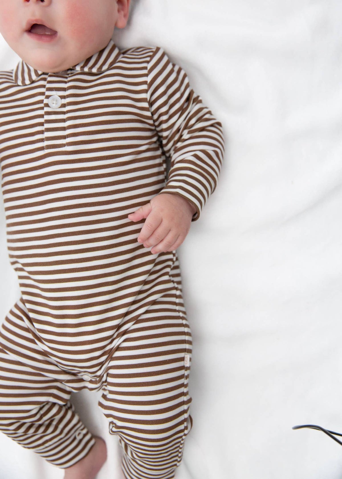 Chocolate Stripes - Sweatshirt Polo Romper: 0-3mo