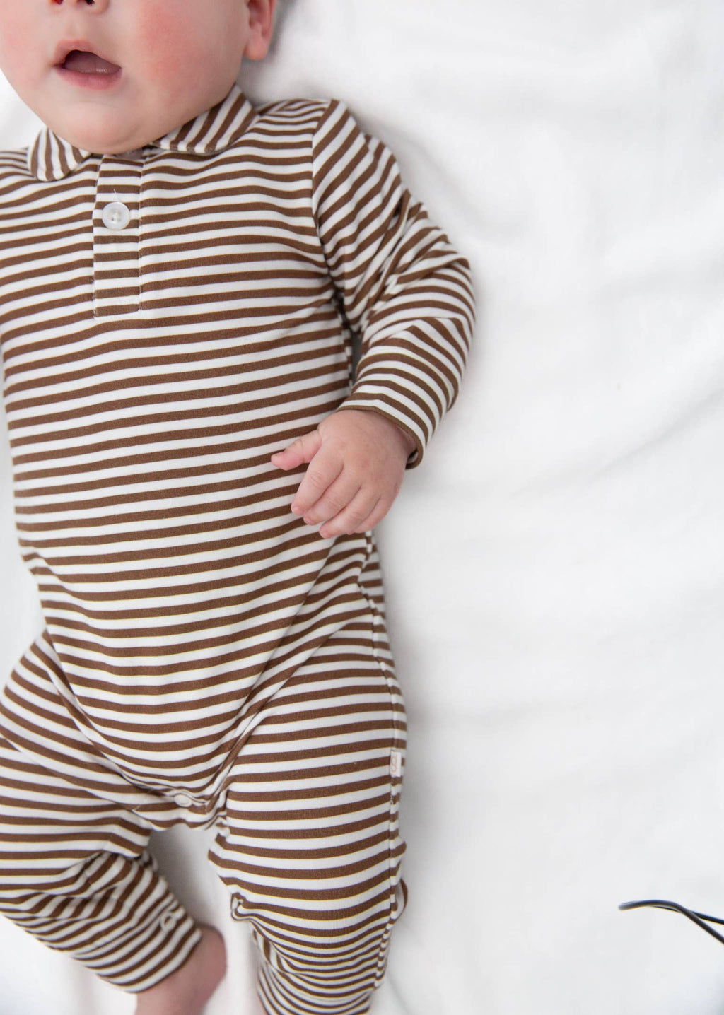 Chocolate Stripes - Sweatshirt Polo Romper: 3-6mo