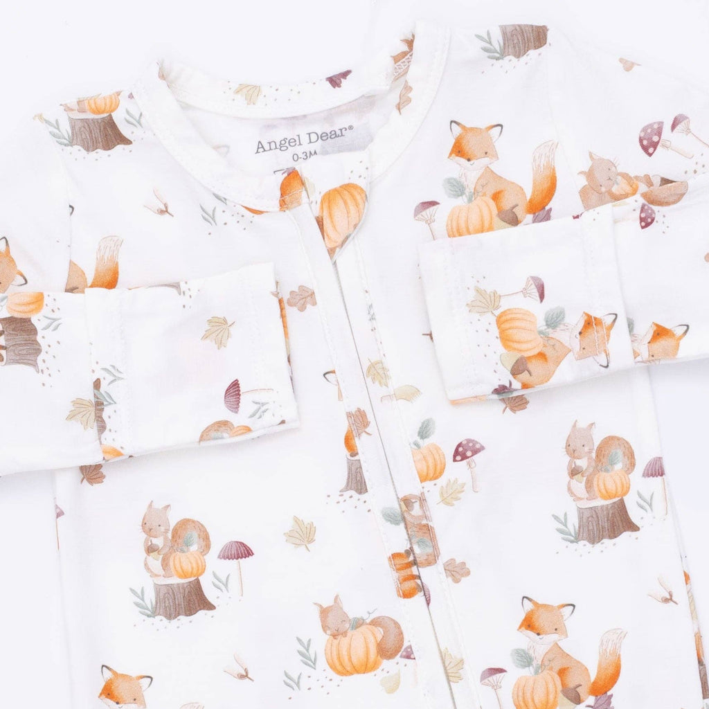 Woodland Animals with Pumpkins - 2 Way Zipper Footie: 6/9M
