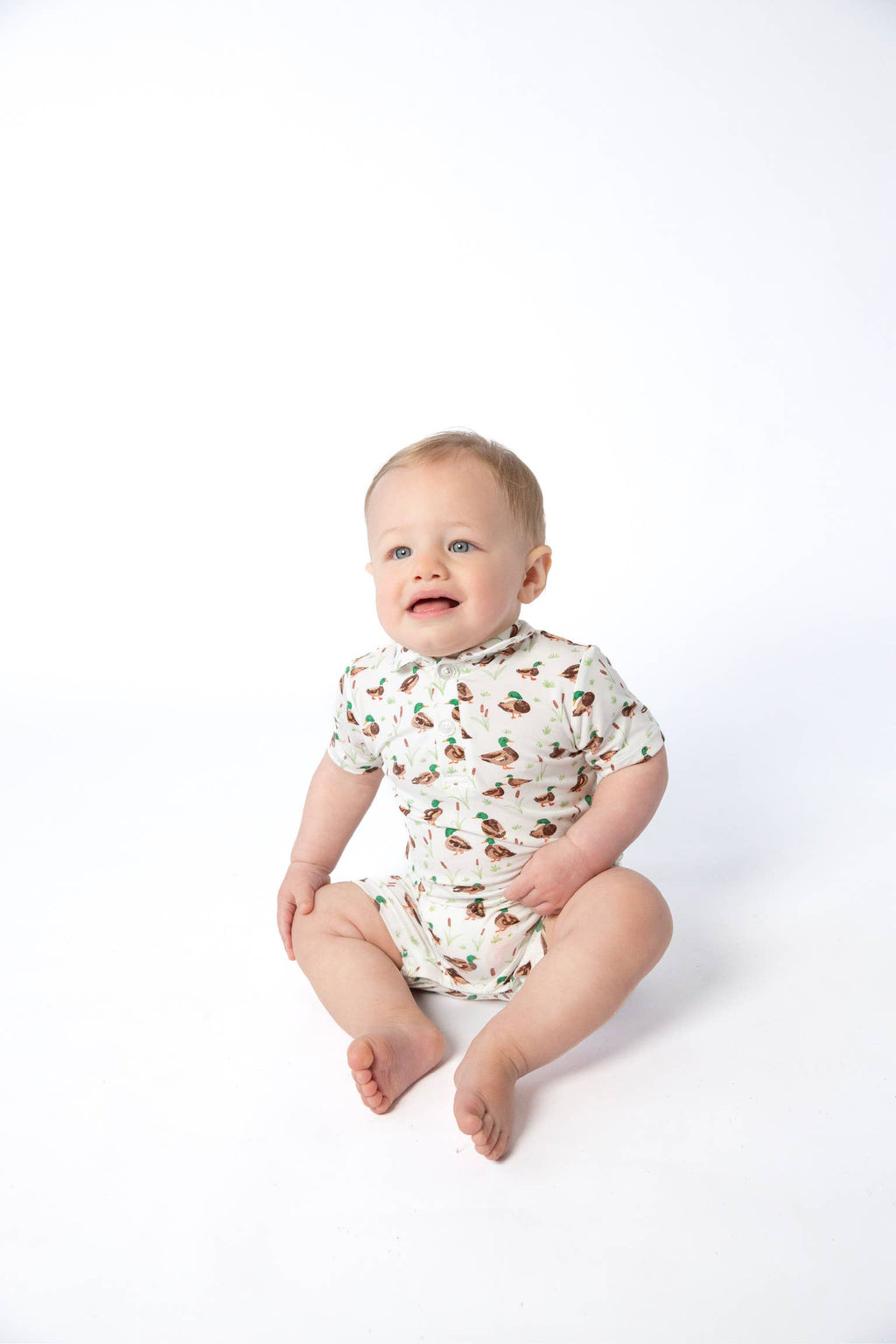 Mallard Drake Ducks- SS Polo Romper: 3-6mo