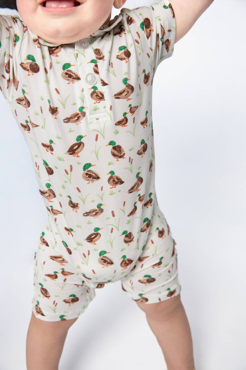 Mallard Drake Ducks- SS Polo Romper: 3-6mo