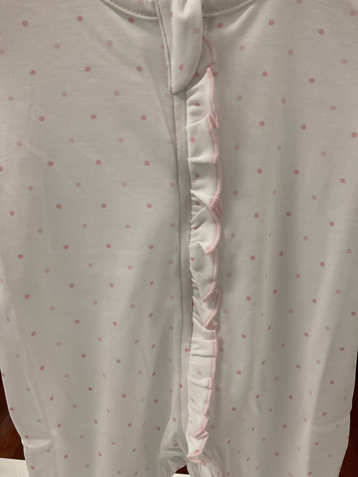 Baby club chic pink dots printed Pima zipped Footy with ruffle