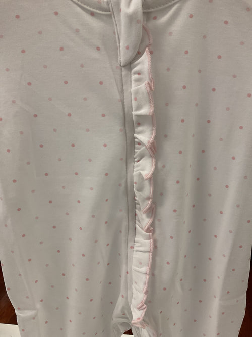 Baby club chic pink dots printed Pima zipped Footy with ruffle
