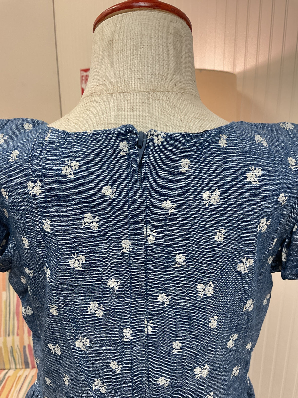 ￼ Girls, organic chambray, flutter dress Dash blue￼