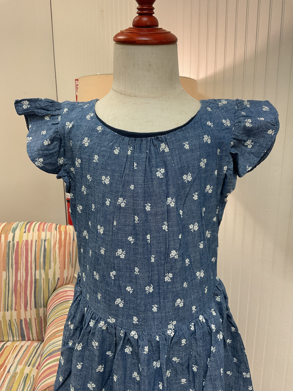 ￼ Girls, organic chambray, flutter dress Dash blue￼