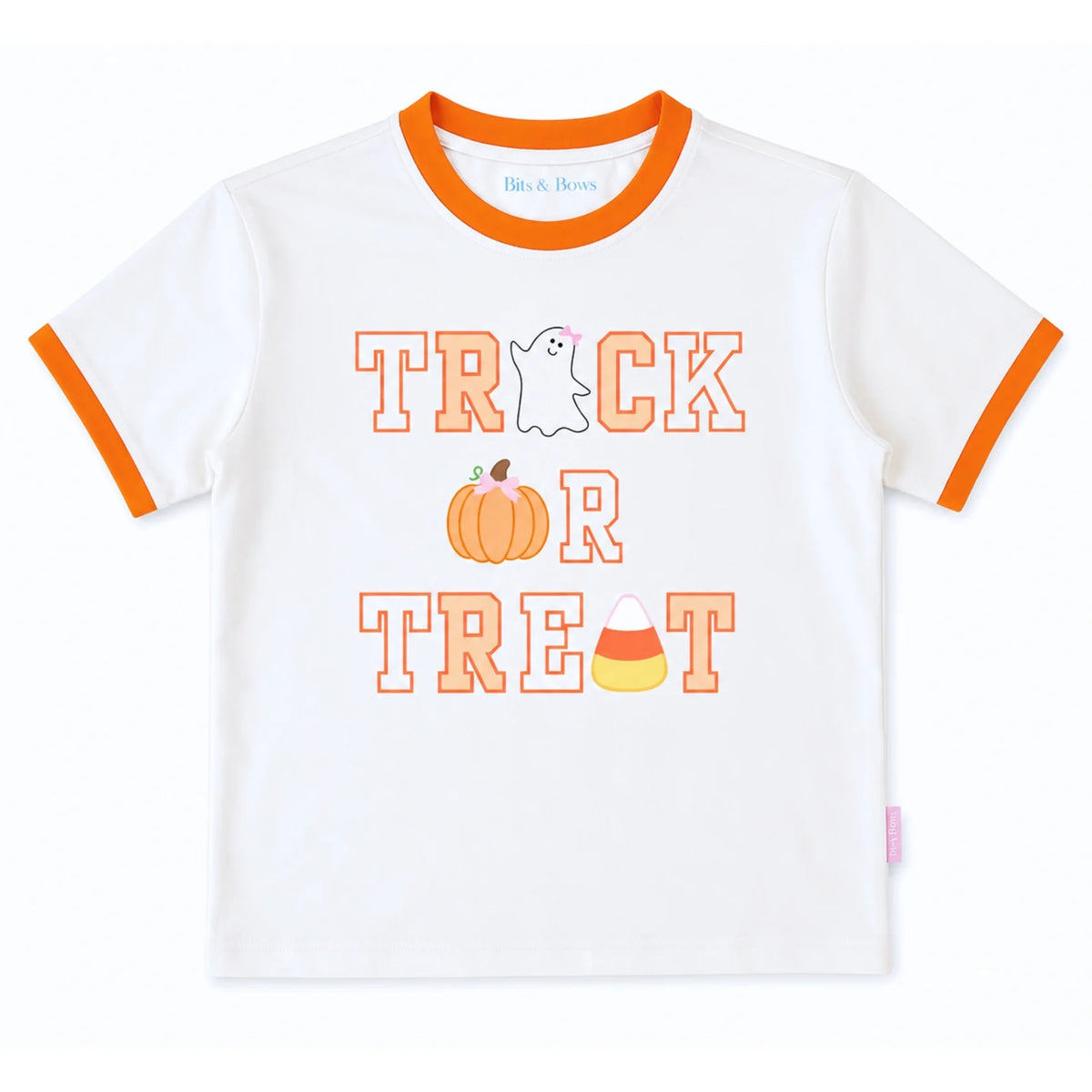 Bits & Bows Trick-or-Treat Halloween Pink Bow T-Shirt