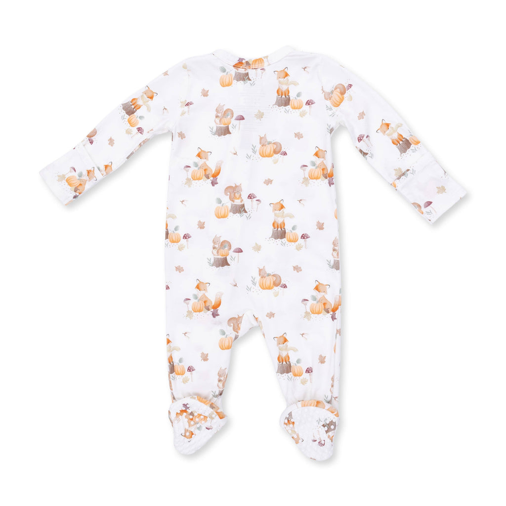 Woodland Animals with Pumpkins - 2 Way Zipper Footie: 6/9M