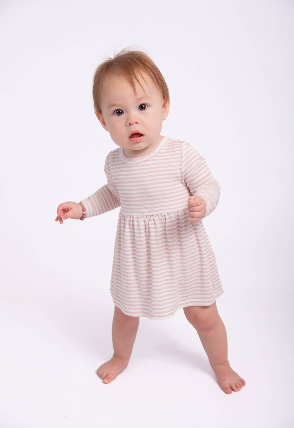 Pink Stripes - LS Bodysuit Dress: 18-24mo