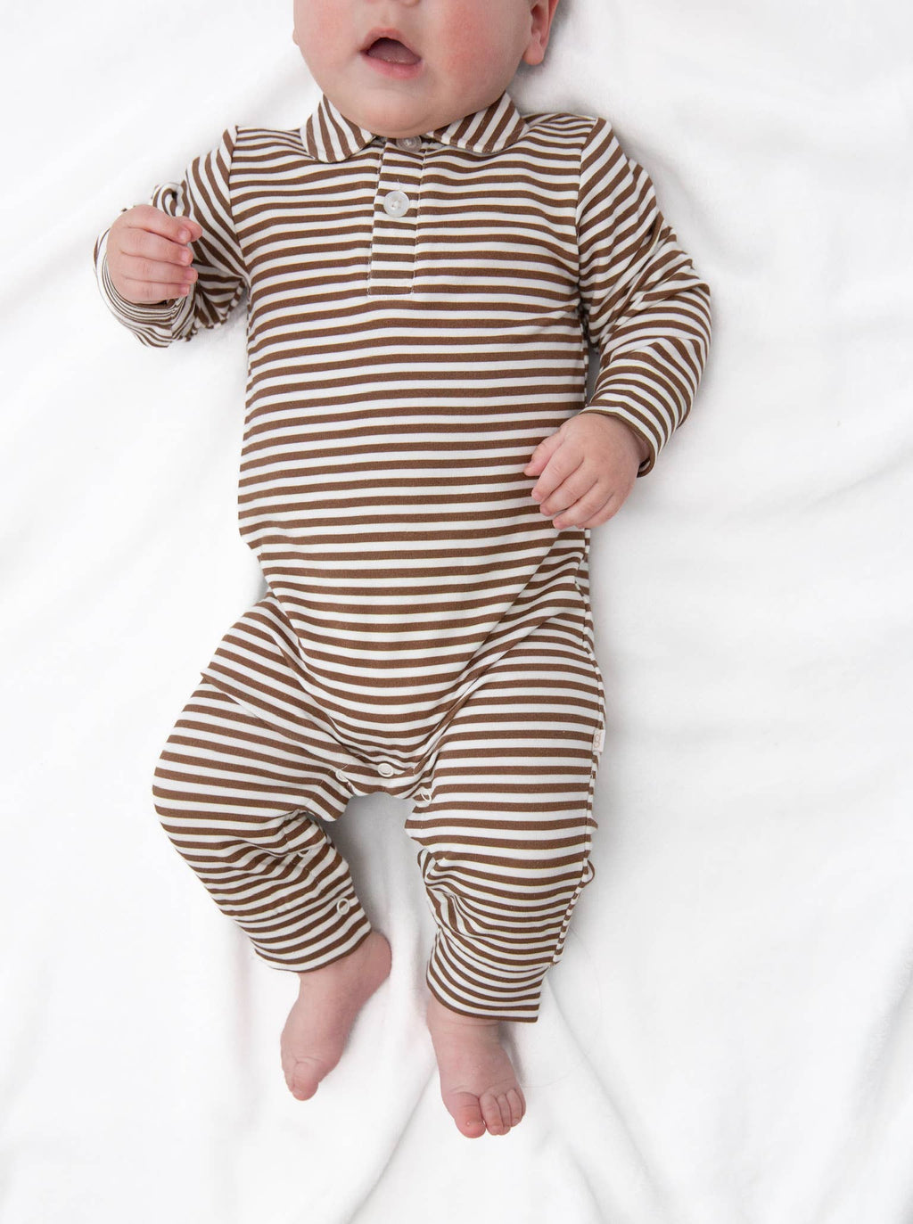 Chocolate Stripes - Sweatshirt Polo Romper: 0-3mo