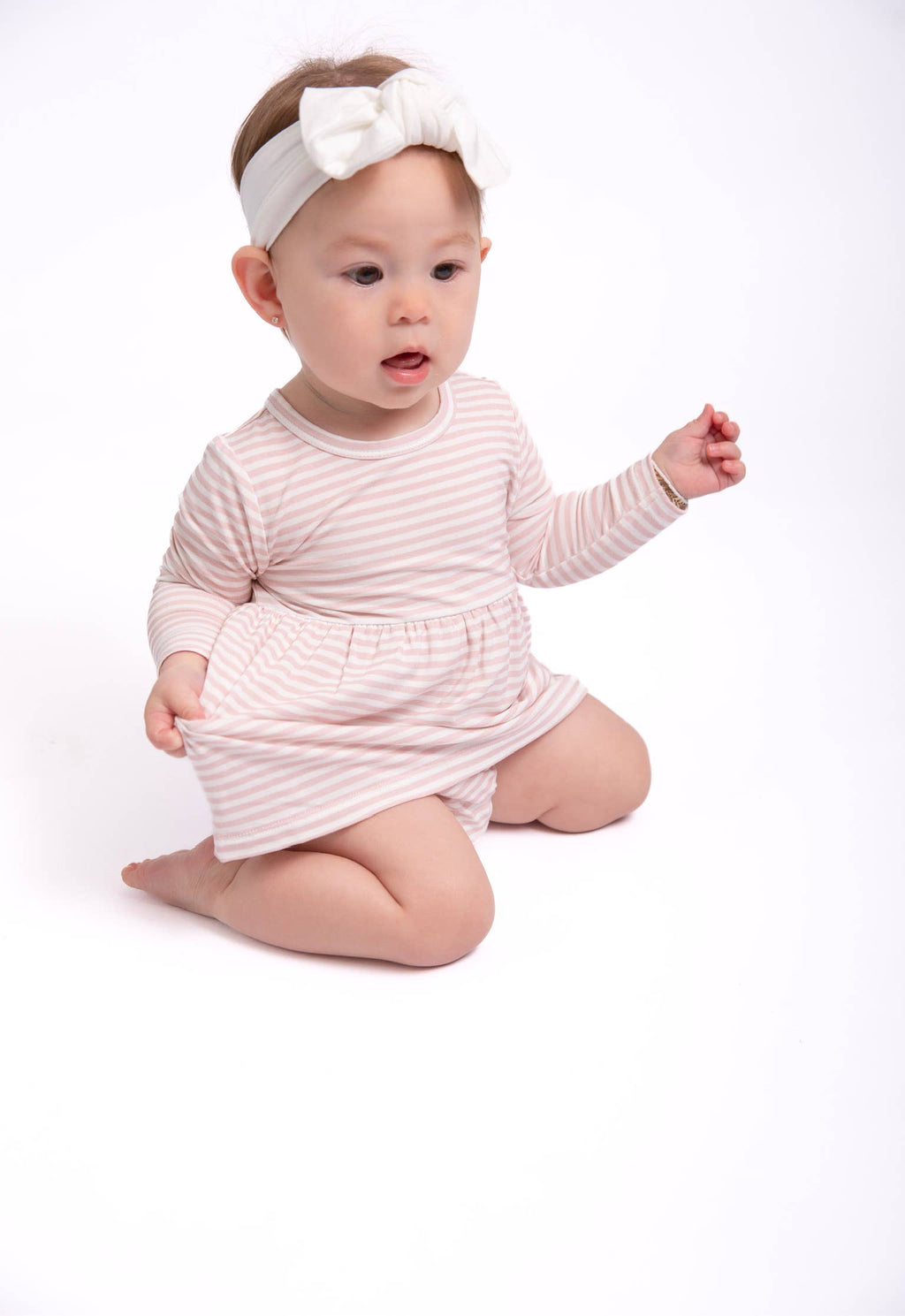 Pink Stripes - LS Bodysuit Dress: 3-6mo