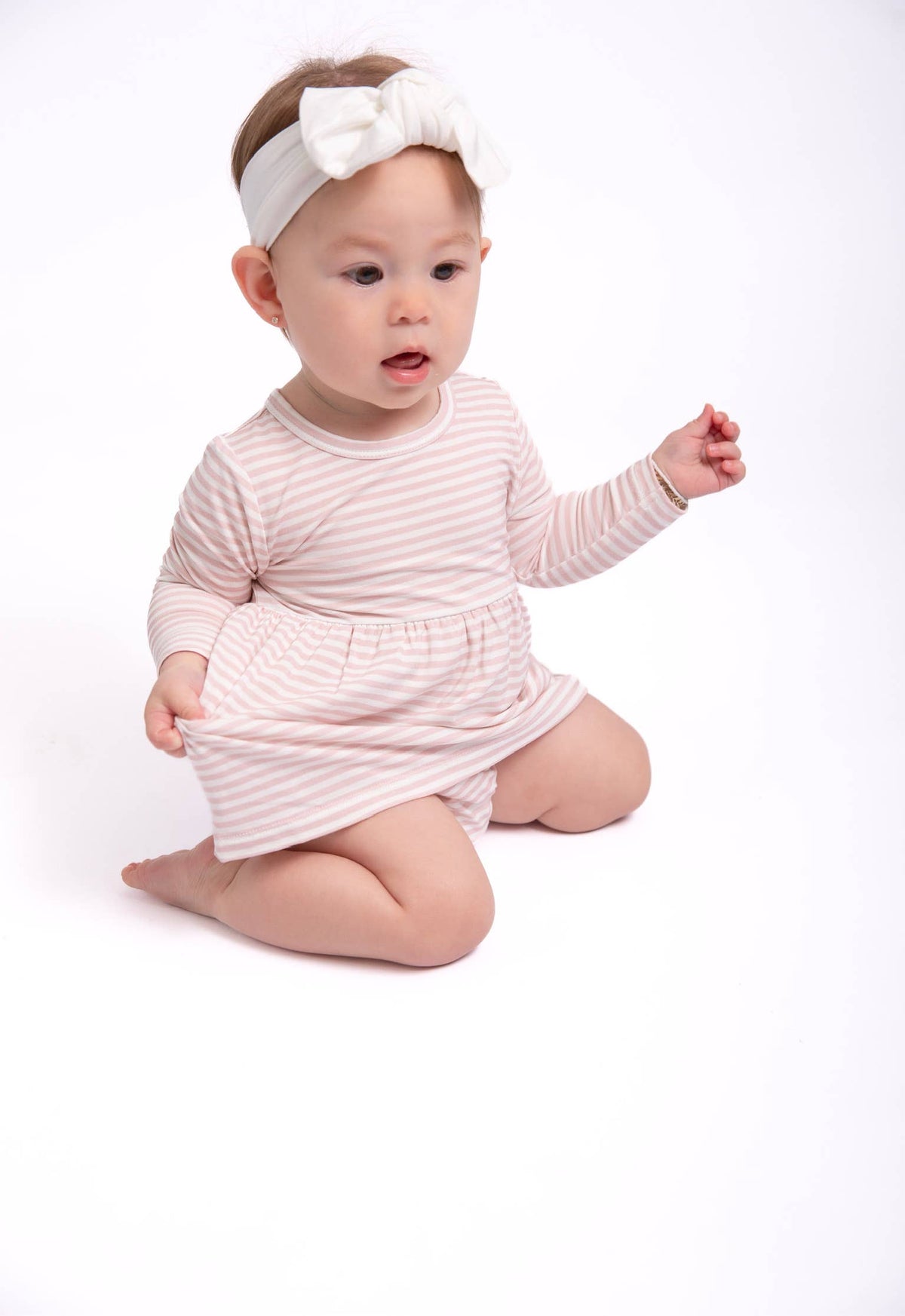 Pink Stripes - LS Bodysuit Dress: 18-24mo