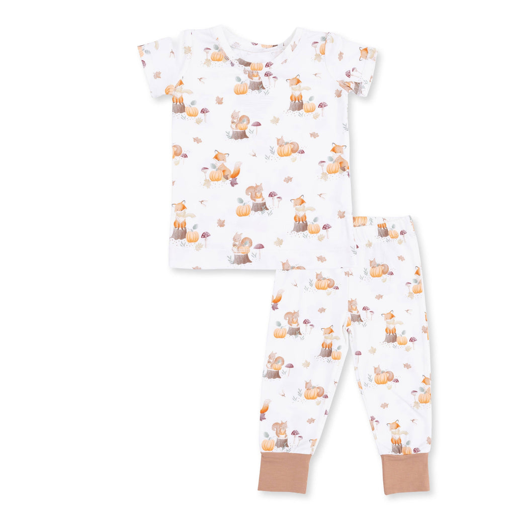 Woodland Animals with Pumpkins - Short Sleeve Loungewear Set: 3/4T