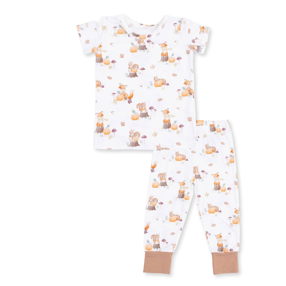 Woodland Animals with Pumpkins - Short Sleeve Loungewear Set: 3/4T