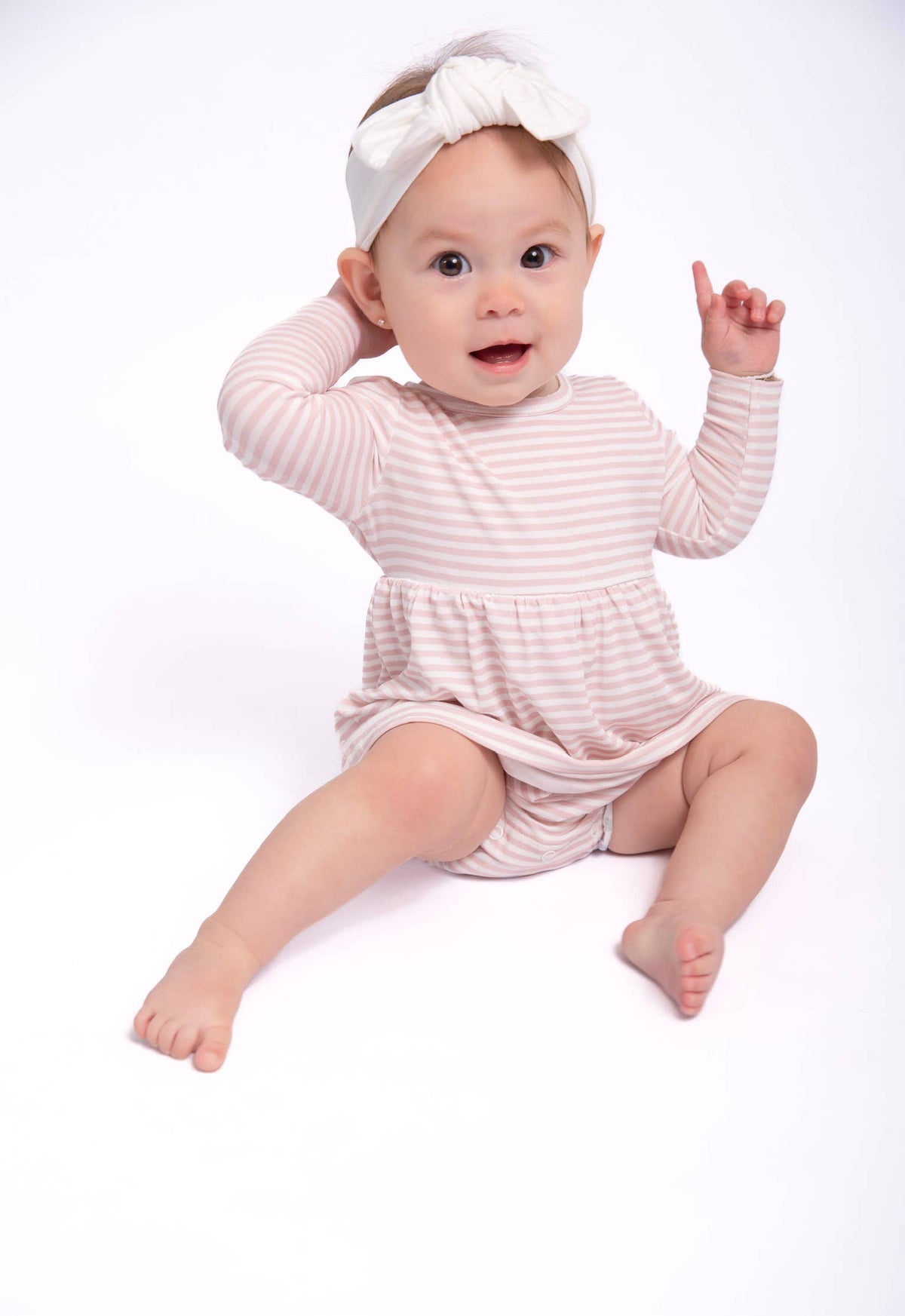 Pink Stripes - LS Bodysuit Dress: 3-6mo
