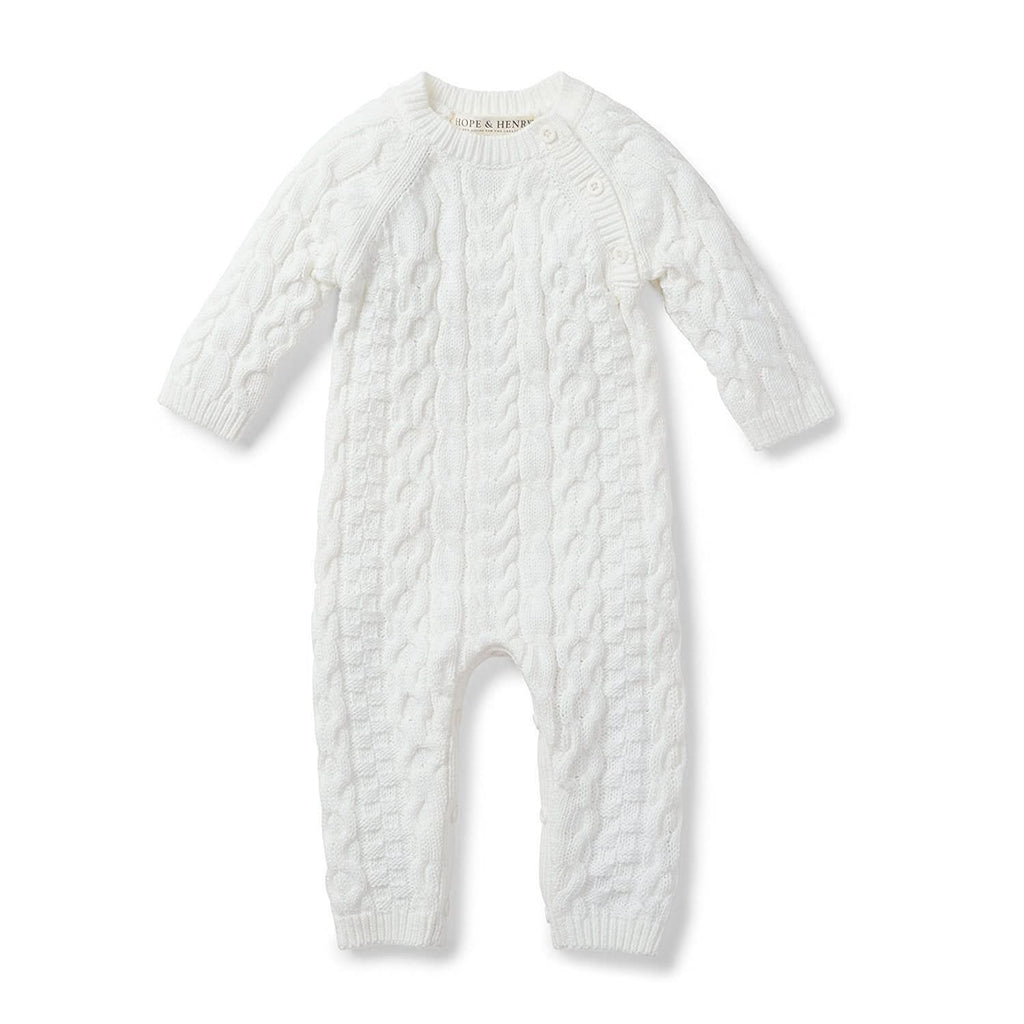 Hope & Henry Layette White Cable Knit Romper
