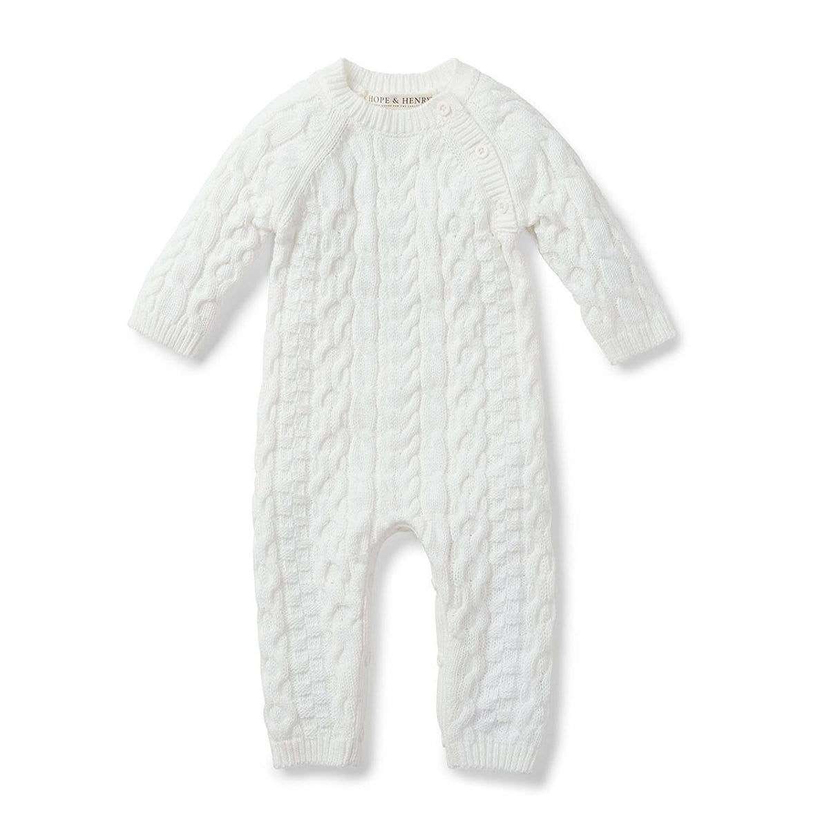 Hope & Henry Layette White Cable Knit Romper