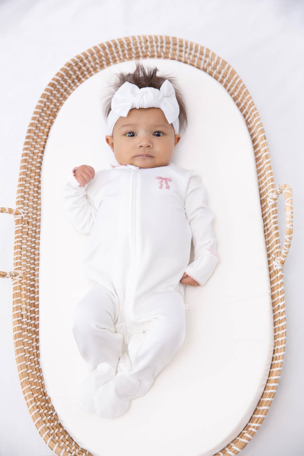 Bow - Pip Embroidered  Zip Romper: 0-3mo