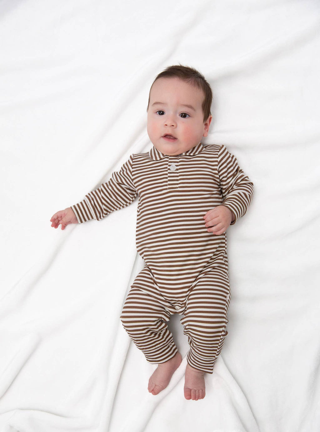 Chocolate Stripes - Sweatshirt Polo Romper: 6-12mo