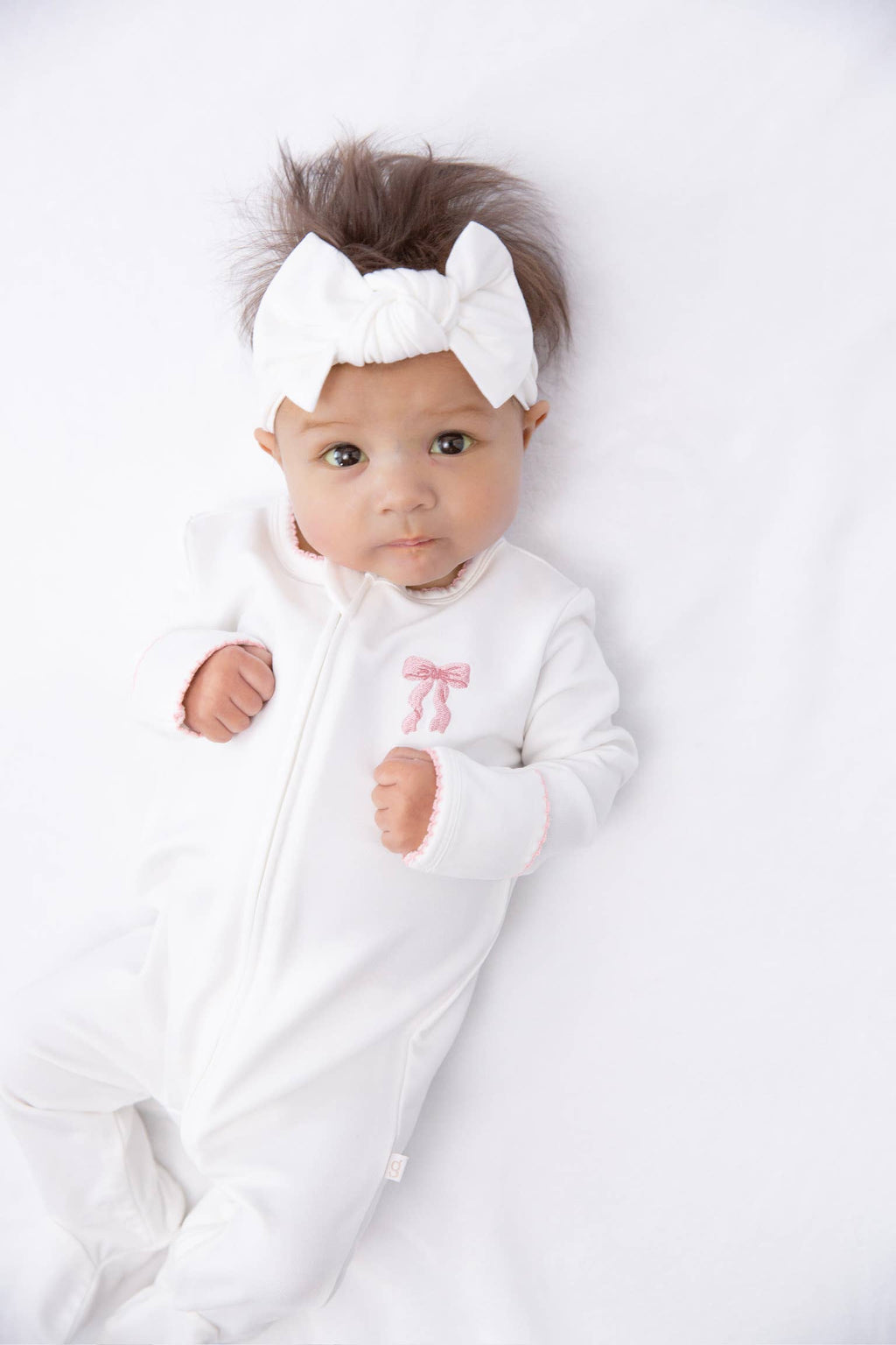 Bow - Pip Embroidered  Zip Romper: 3-6mo